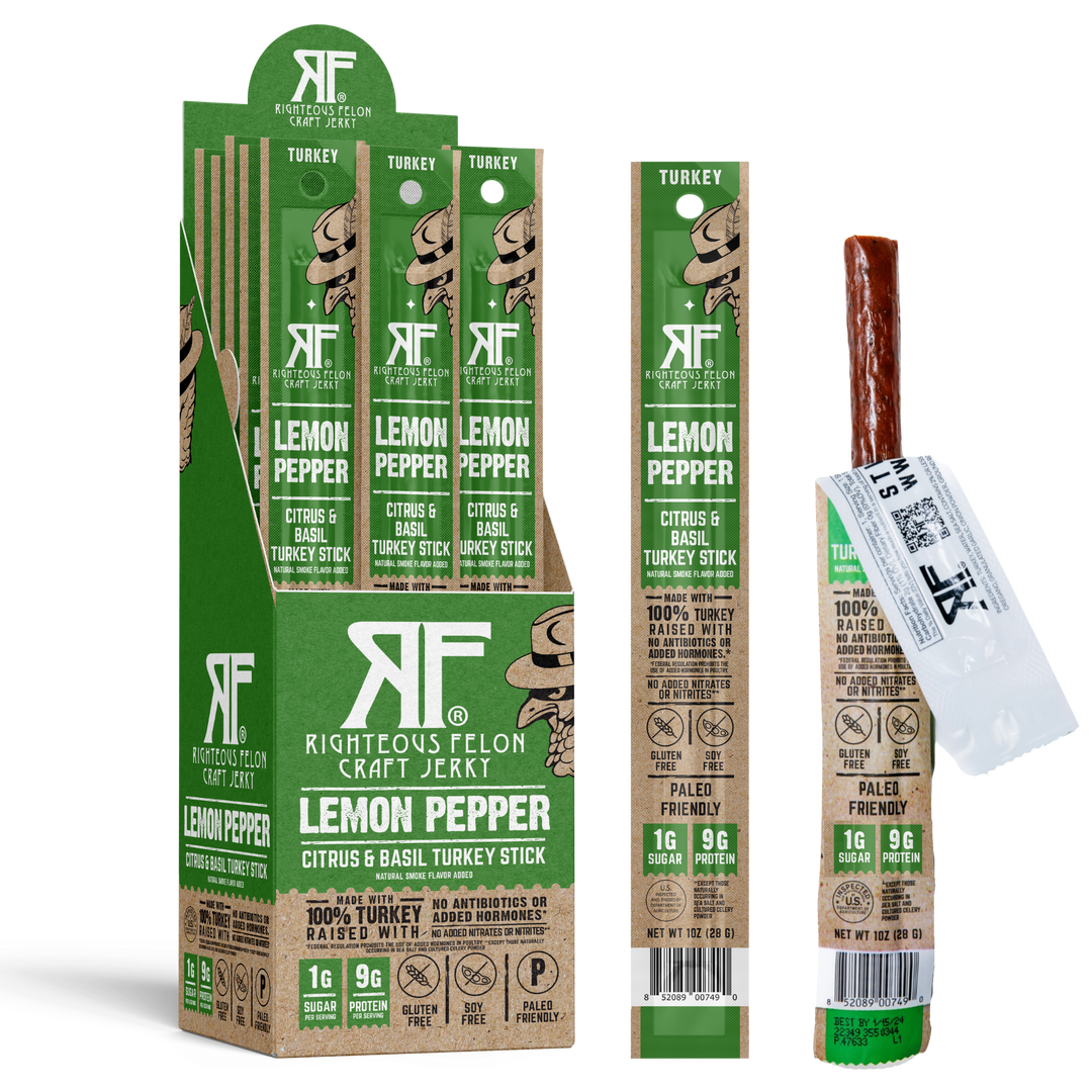 Righteous Felon Lemon Pepper Turkey Stick 1oz Master Case 144ct (6/24ct)