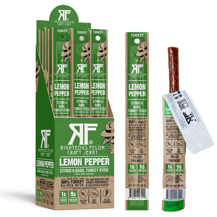 Righteous Felon Lemon Pepper Turkey Stick 1oz Master Case 144ct (6/24ct)