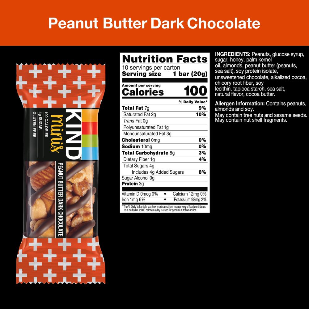 KIND Minis Peanut Butter Dark Chocolate 0.7oz nutritional facts and ingredients