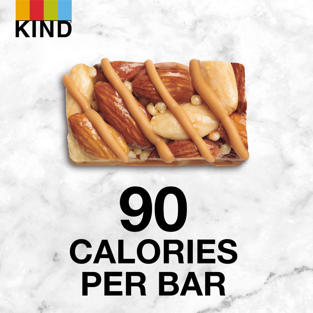 KIND Minis Caramel Almond &amp; Sea Salt Bar 0.7oz, unwrapped, 90 calories per bar