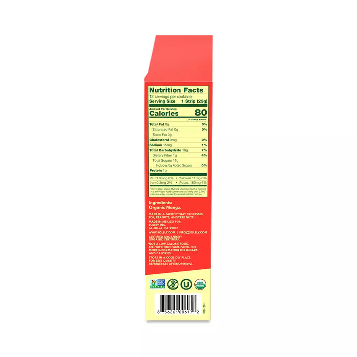 Solely Organic Mango Fruit Jerky Strip 0.8oz (12ct)