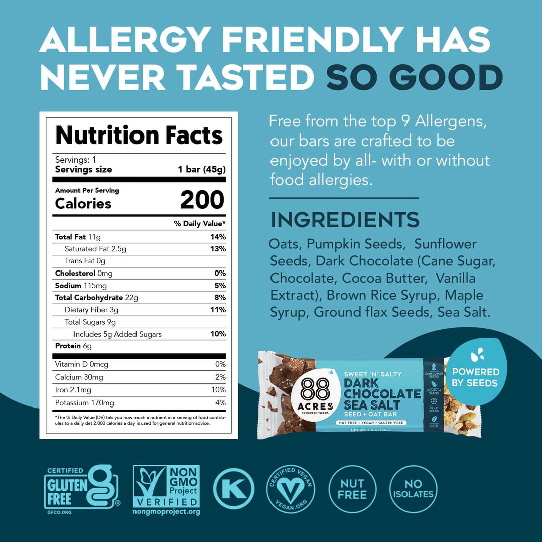 88 Acres Dark Chocolate Sea Salt Seed Blend Oat Bar 1.6oz (9ct)