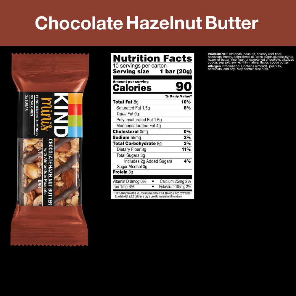 KIND Minis Chocolate Hazelnut Butter Bar 0.7oz nutrition facts &amp; ingredients