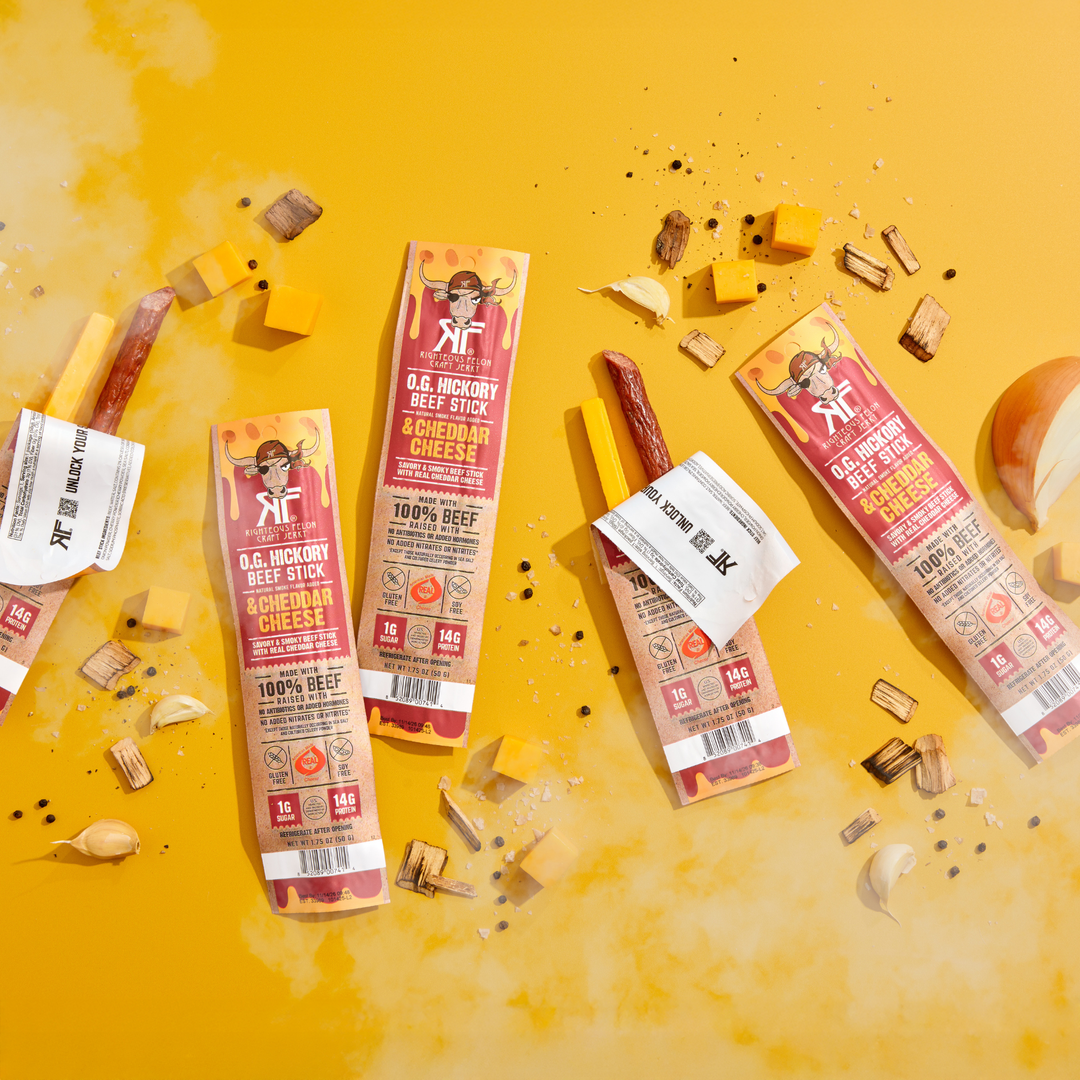 beef and cheese on yellow background with ingredients