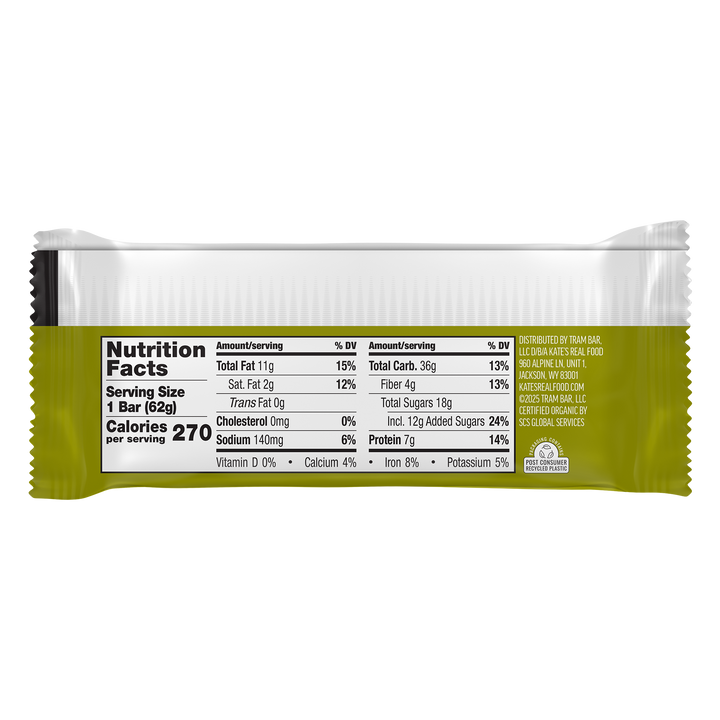 Kate's Real Food Peanut Butter Dark Chocolate Oat Energy Bar 2.2oz (12ct)