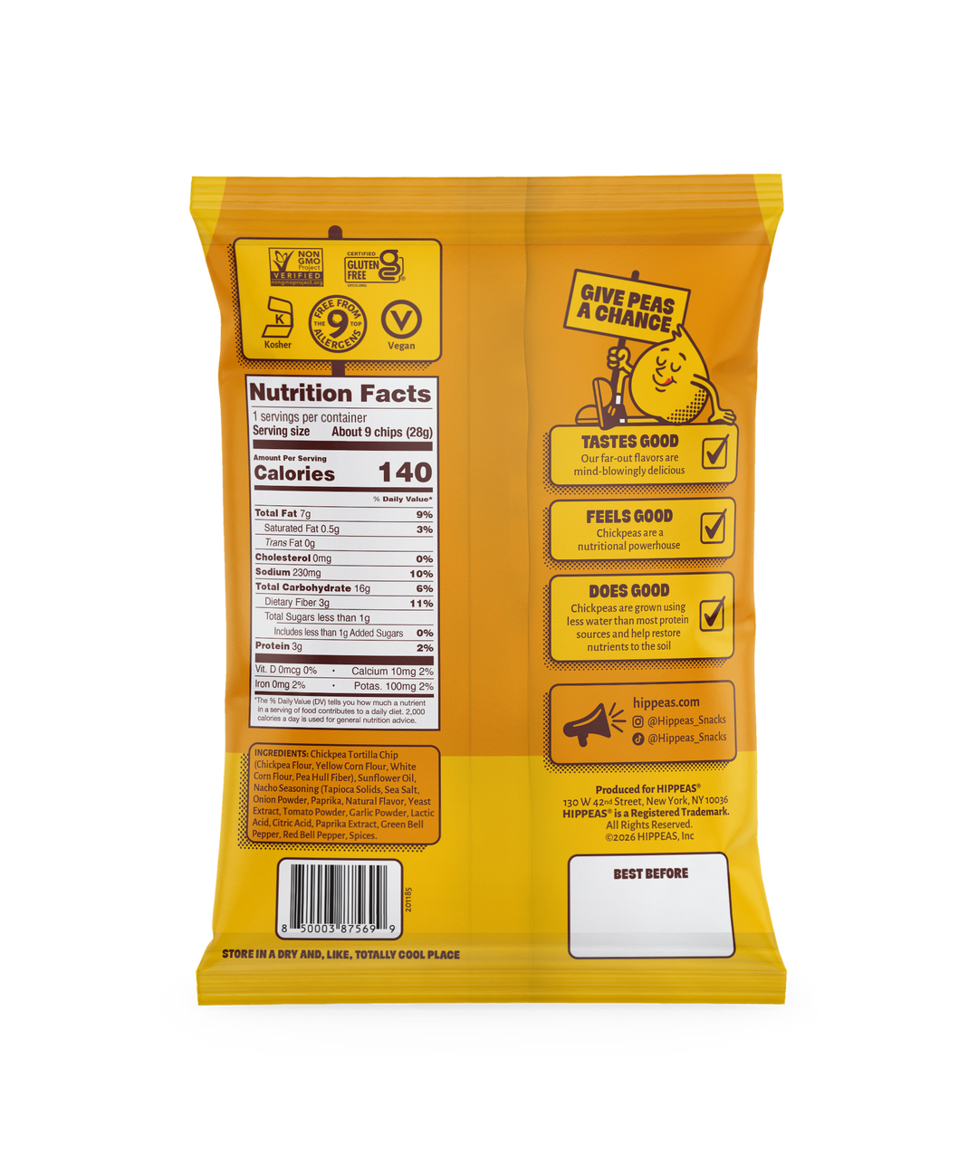 Hippeas Vegan Nacho Vibes Chickpea Tortilla Chips 1oz (21ct)