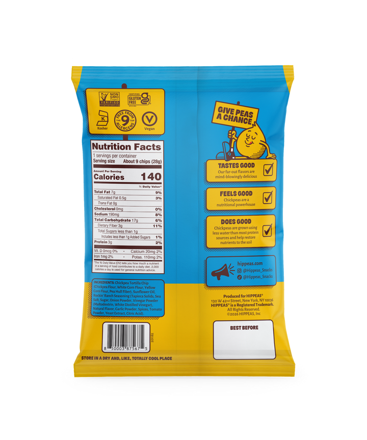 Hippeas Vegan Rockin' Ranch Chickpea Tortilla Chips 1oz (21ct)
