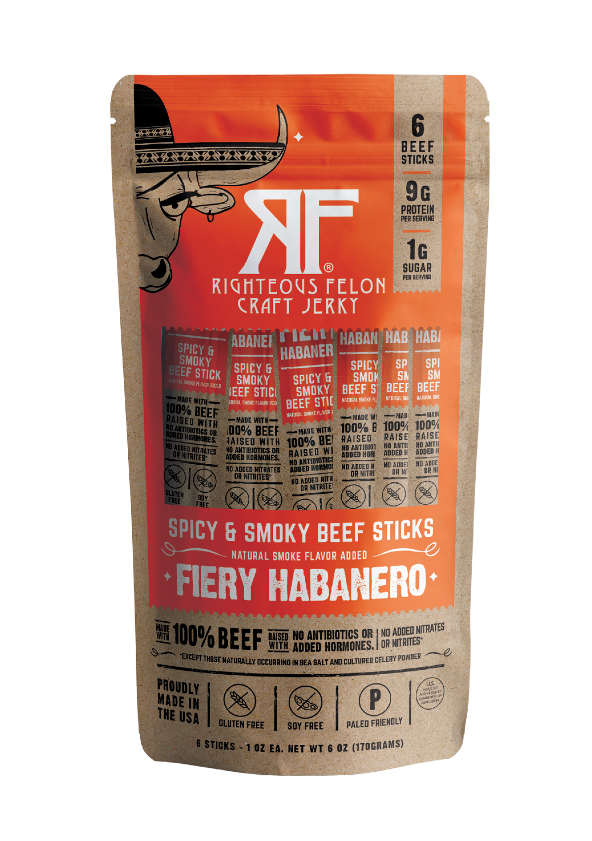 6ct Pouch RF Fiery Habanero Beef Stick 1oz (8ct)