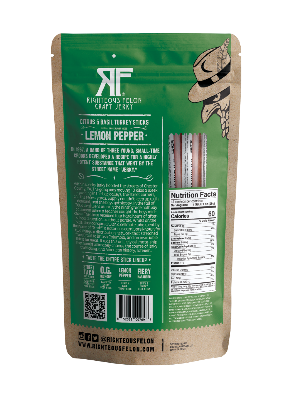 Righteous Felon Lemon Pepper Turkey Stick Club Pouch 12oz