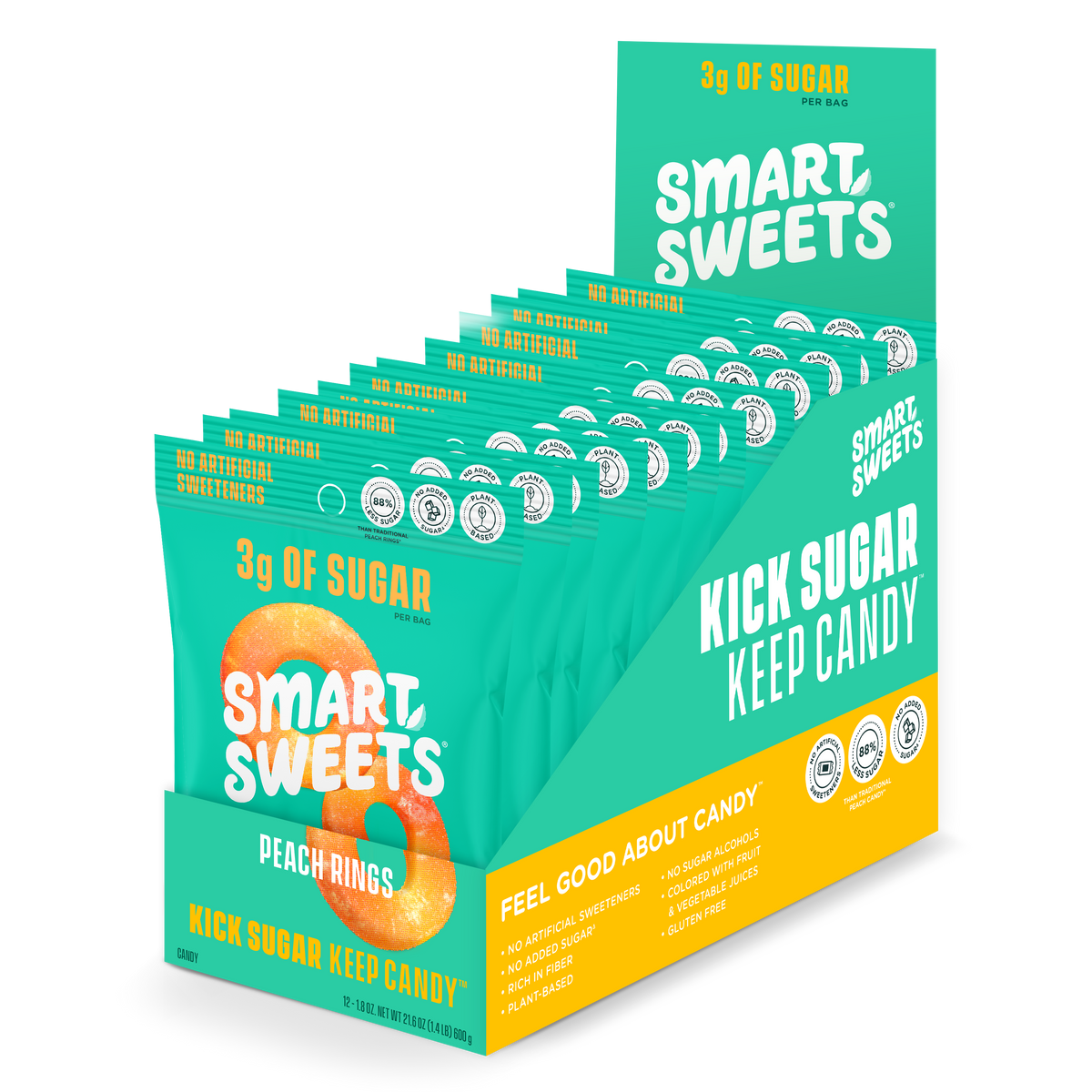 SmartSweets Peach Rings 1.8oz 12ct full case