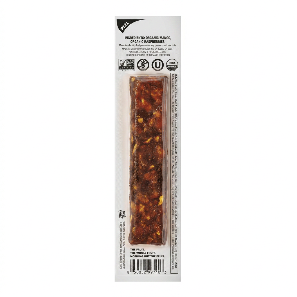 Solely Organic Mango Raspberry Fruit Jerky Strip 0.8oz (12ct)