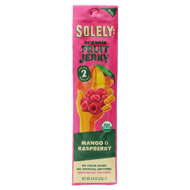 Solely Organic Mango Raspberry Fruit Jerky Strip 0.8oz (12ct)