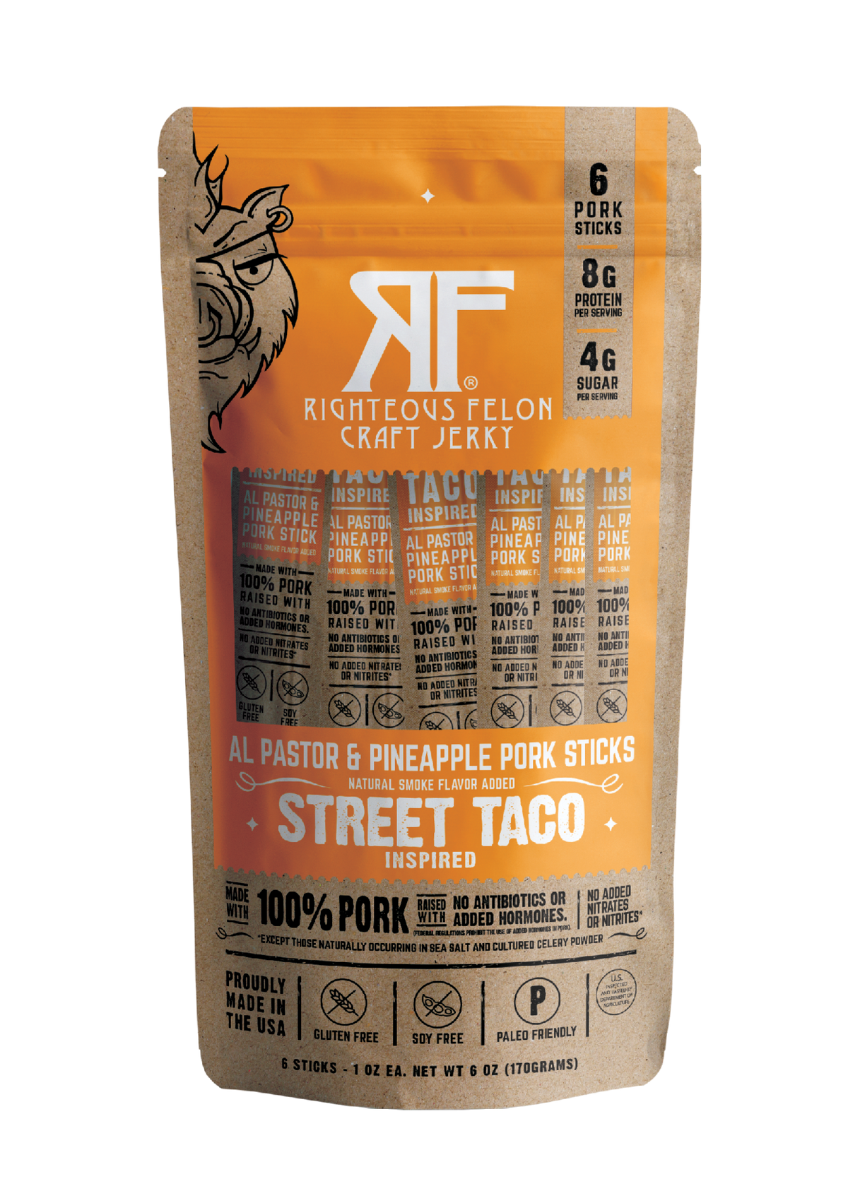 6ct Pouch RF Street Taco Pork Stick 1oz (8ct)
