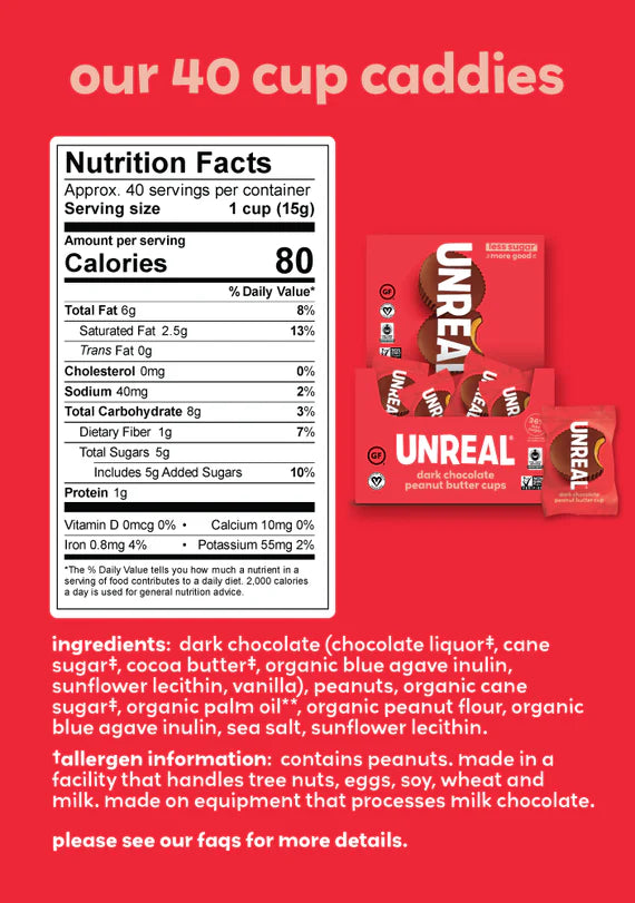 UnReal Mini Dark Chocolate Peanut Butter Cups 0.5oz (40ct)