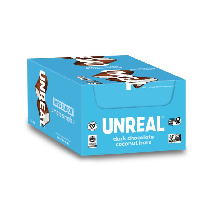 Full case UnReal Mini Bites Dark Chocolate Coconut Bars 0.5oz