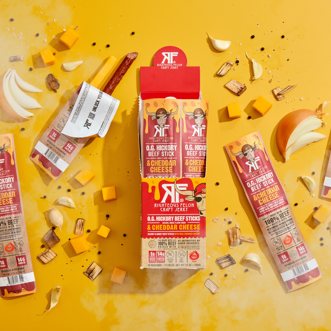 beef & cheese 10ct on yellow background with ingredients