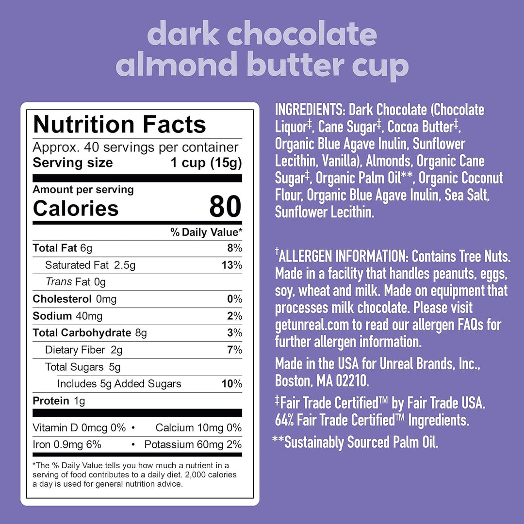 UnReal Mini Dark Chocolate Almond Butter Cups 0.5oz (40ct)