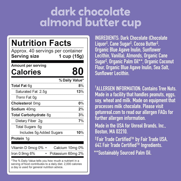 UnReal Mini Dark Chocolate Almond Butter Cups 0.5oz (40ct)