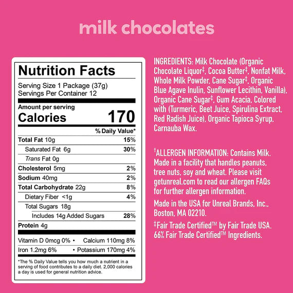 UnReal Milk Chocolate Gems Snack Pack 1.5oz (12ct)