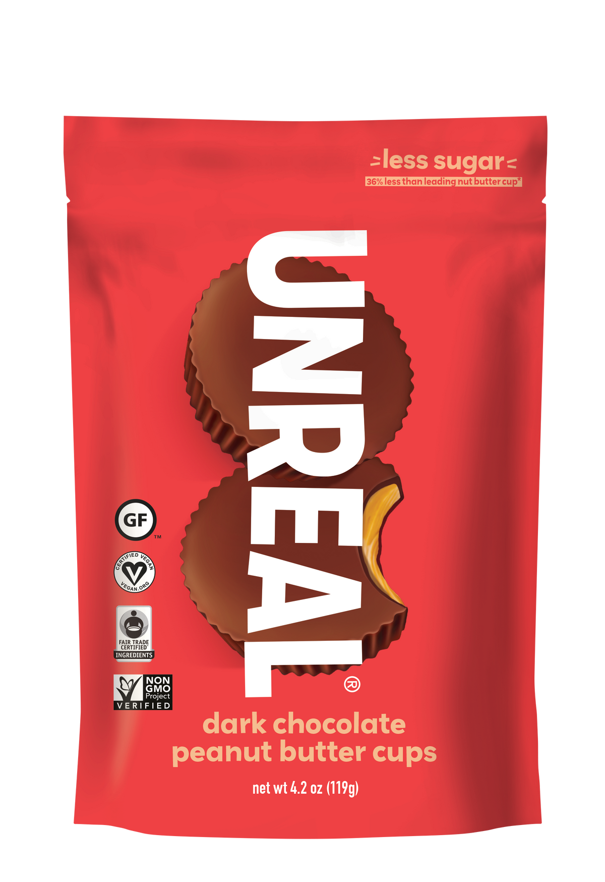UnReal Mini Dark Chocolate Peanut Butter Cups Pouch Bag 4.2oz (6ct)