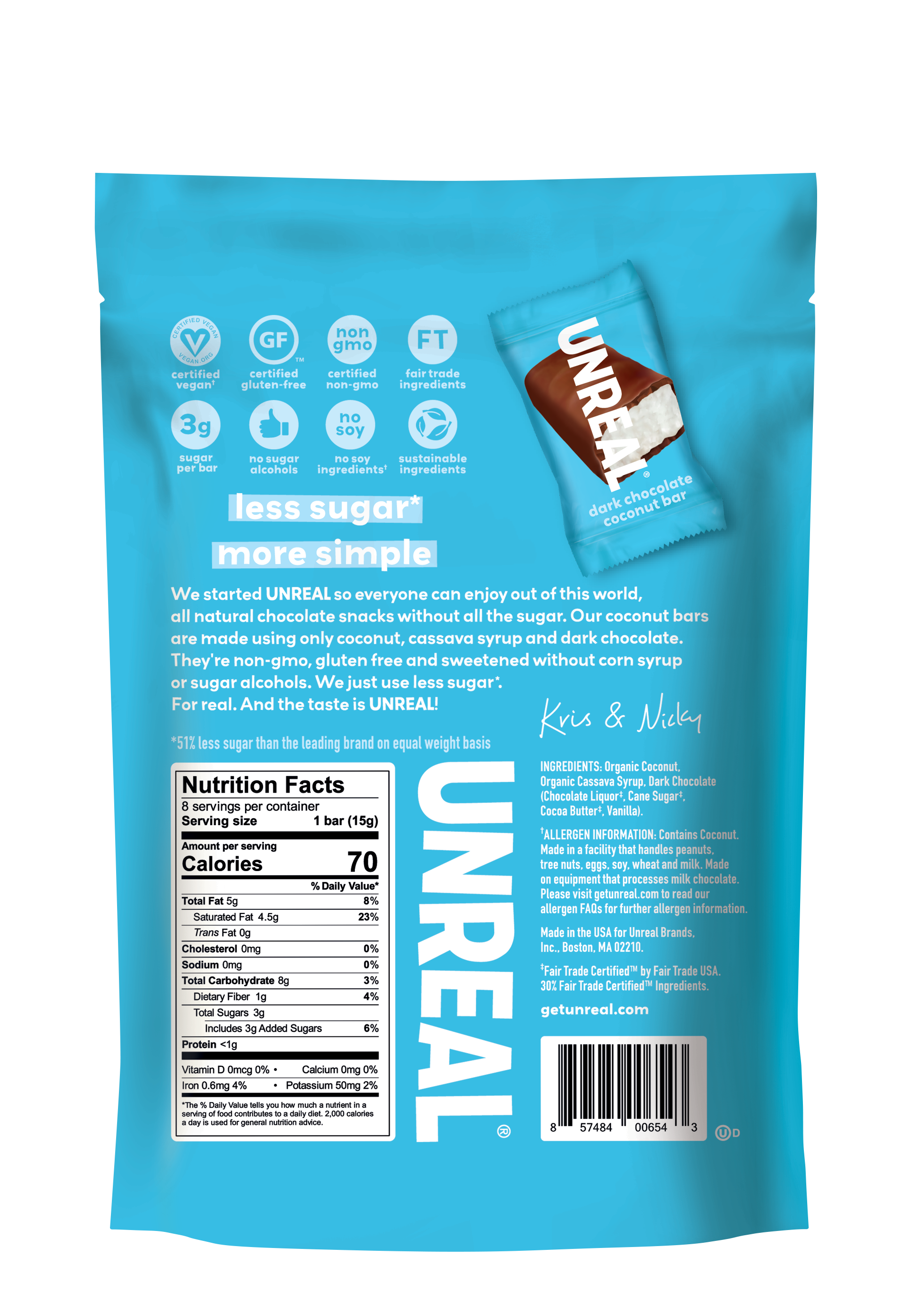 UnReal Dark Chocolate Crispy Quinoa Gems Pouch Bag 5oz (6ct)