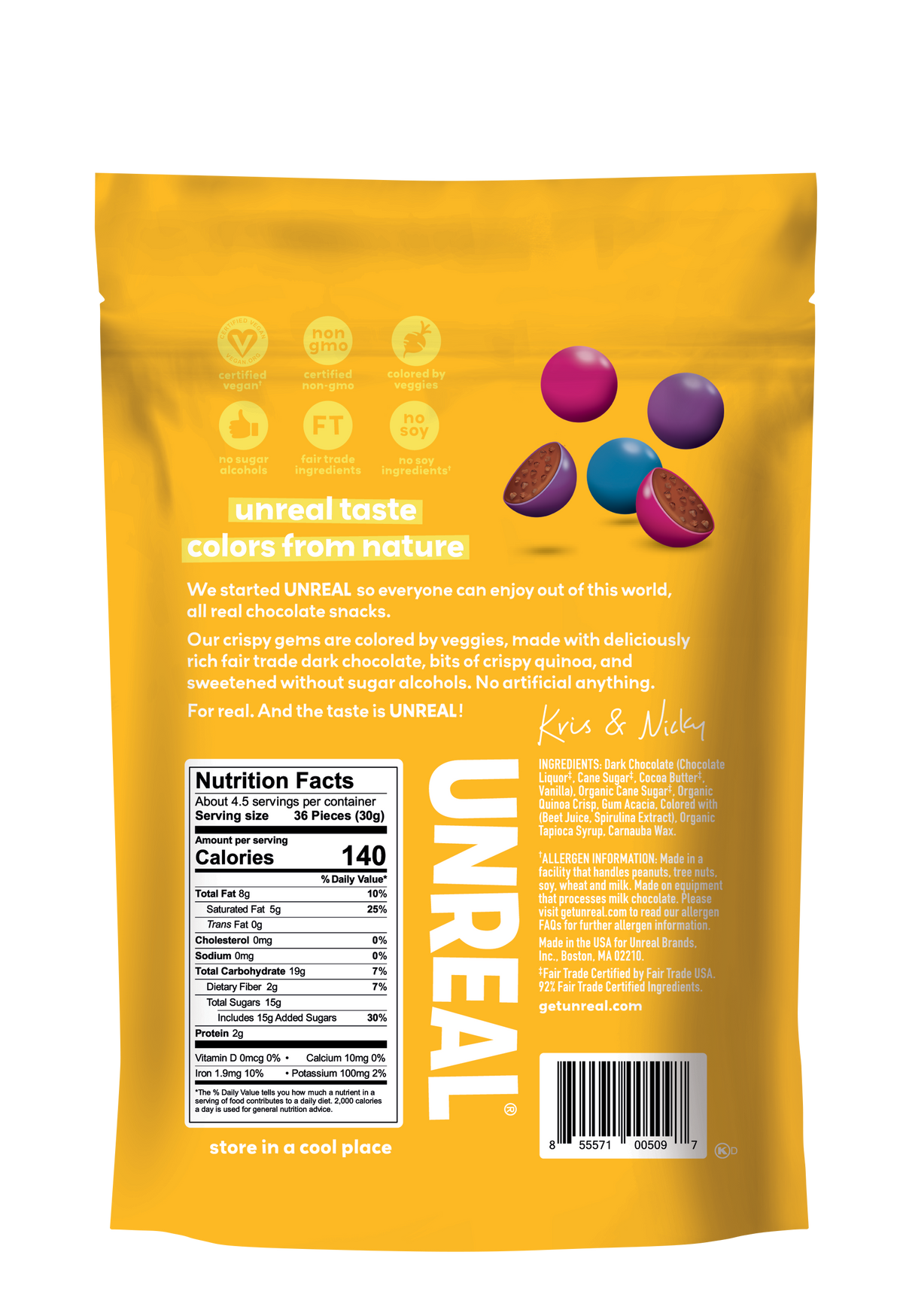 UnReal Dark Chocolate Crispy Quinoa Gems Pouch Bag 5oz (6ct)