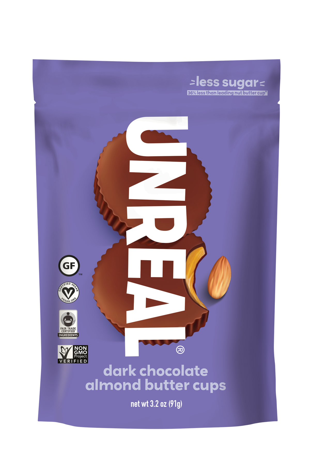 UnReal Mini Dark Chocolate Almond Butter Cups Pouch Bag 3.2oz (6ct)