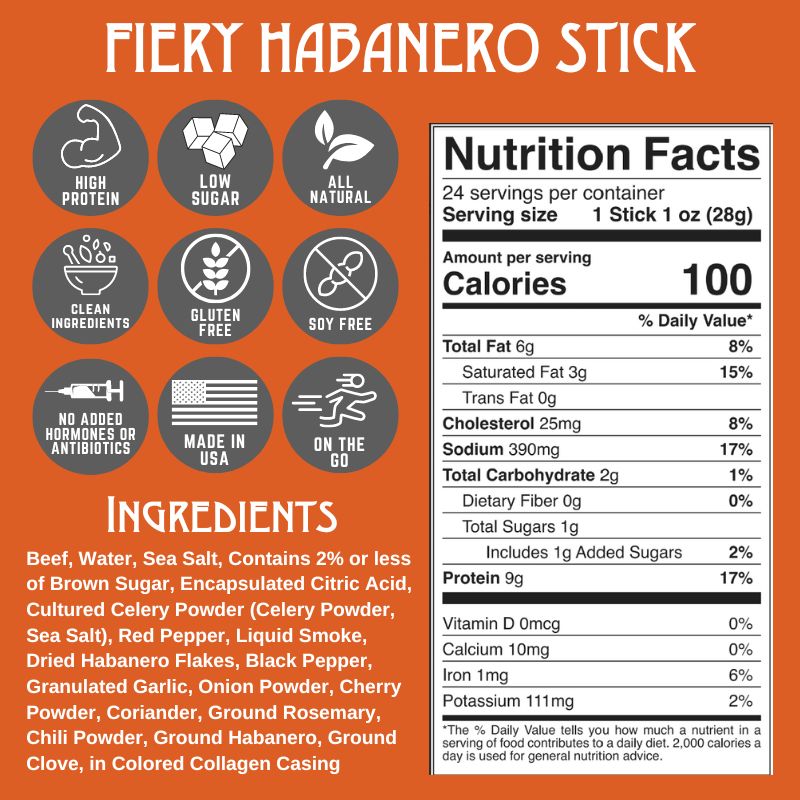 NEW Fiery Habanero Beef Stick - 24 Pack