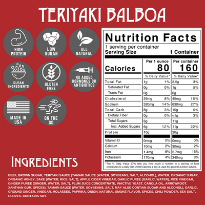 Teriyaki Balboa Peppered Teriyaki Beef Jerky 2oz (8ct)