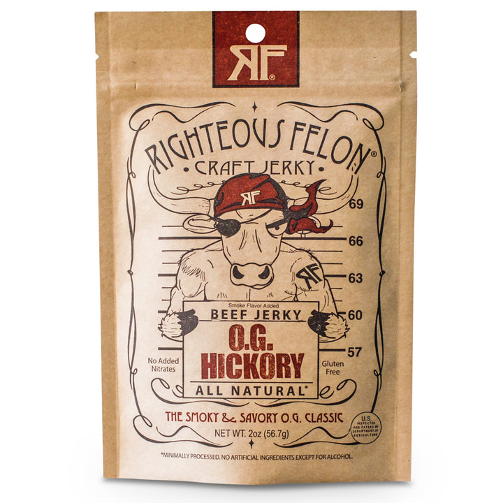 Righteous Felon O.G. Hickory Beef Jerky Half-Pound Bulk Bag 8oz (20ct)