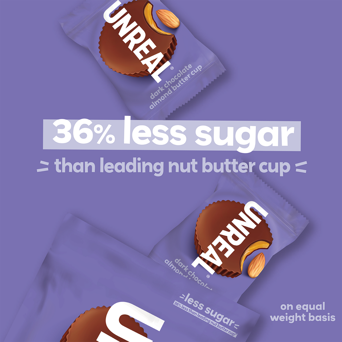 UnReal Mini Dark Chocolate Almond Butter Cups Pouch Bag 3.2oz (6ct)